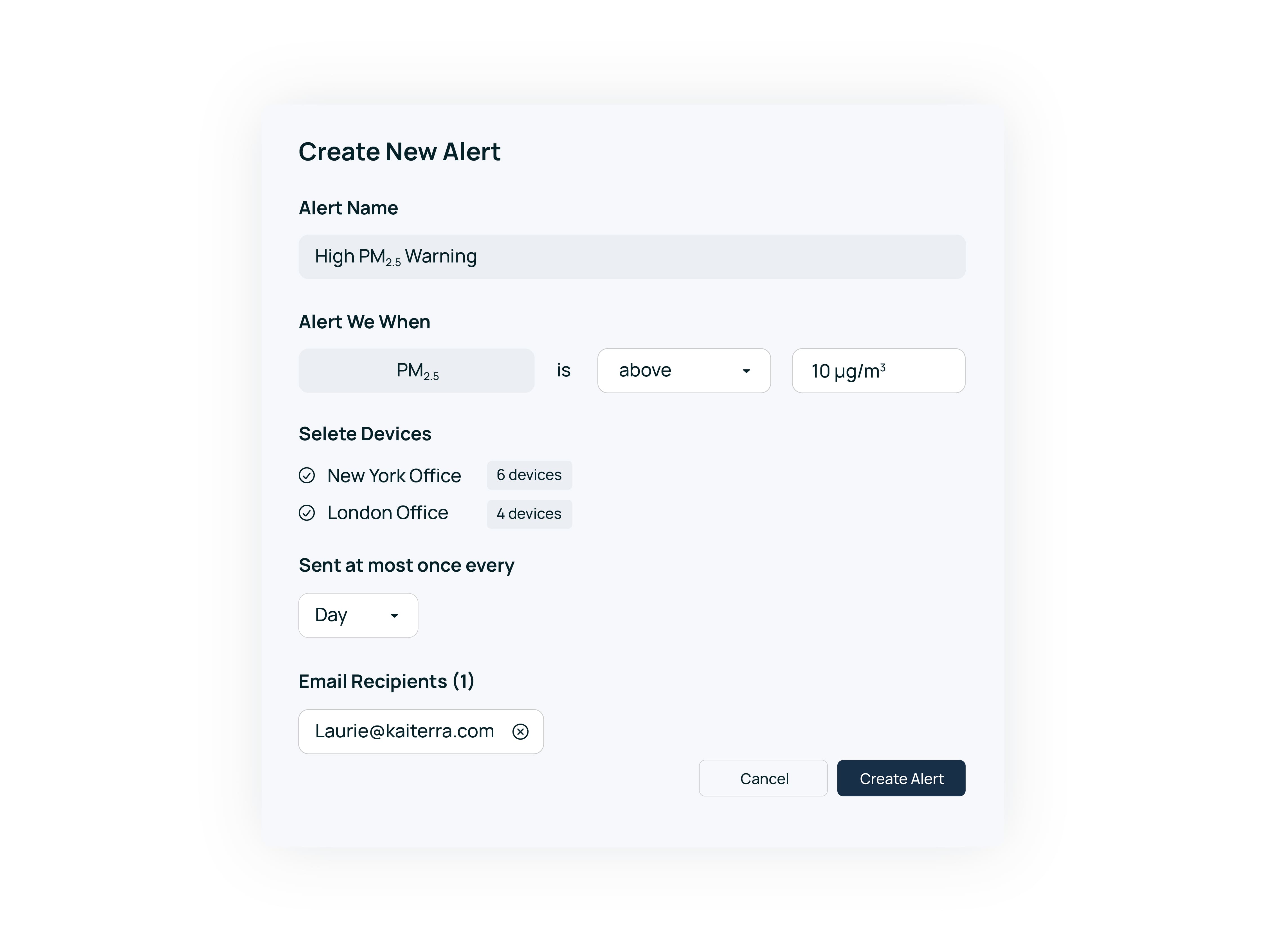 Kaiterra Dashboard - Alert
